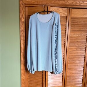 Chic Light Blue Women's Blouse with Ruffle Detail